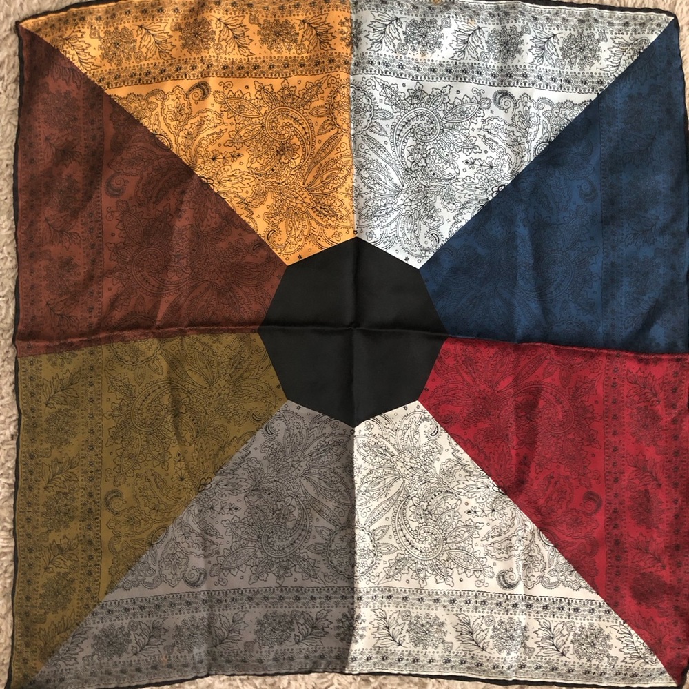 Vintage Silk Geometric Multicolor Paisley Pattern Scarf